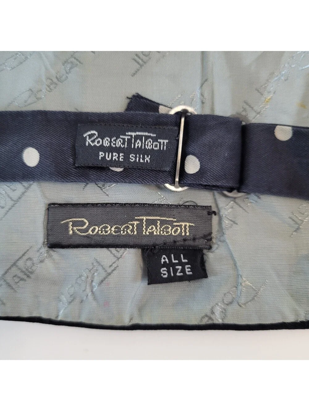 Robert Talbott Men's Silk Cummerbund & Bow Tie Set Navy Polka Dot Formal Tuxedo